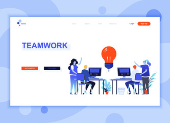 Modern flat web page design template concept of Teamwork decorated people character for website and mobile website development. Flat landing page template. Vector illustration.