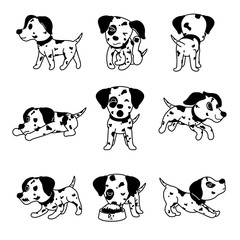 Vector cartoon character dalmatian dog poses for design.