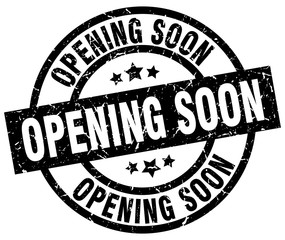 opening soon round grunge black stamp
