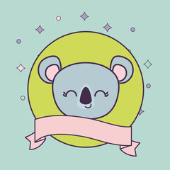 head of cute koala animal with ribbon