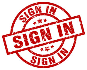 sign in round red grunge stamp