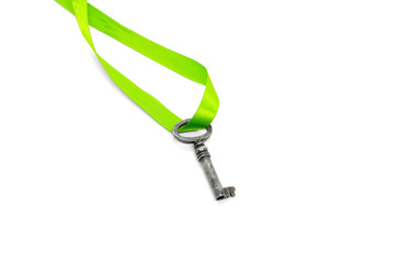 Vintage silver key with green ribbon