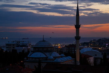 beautiful sunset on the sea of Marmara. sunset view and residential buildings of Istanbul