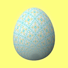 Happy Easter - Frohe Ostern, Artfully designed and colorful easter egg, 3D illustration on yellow background
