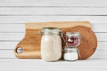 Kitchen utensils background. Front view