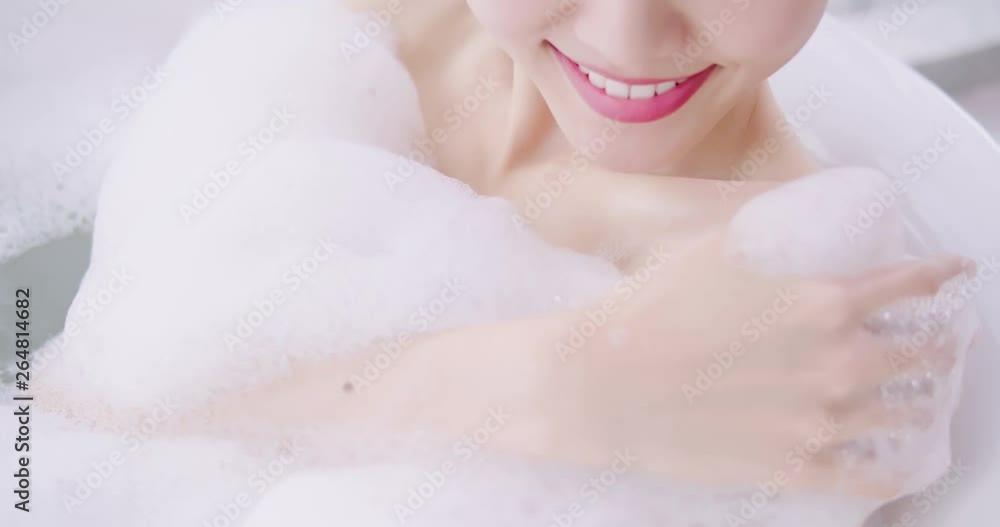 Sticker young woman taking a bath