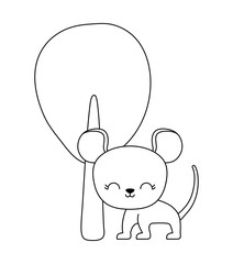cute mouse animal with tree plant