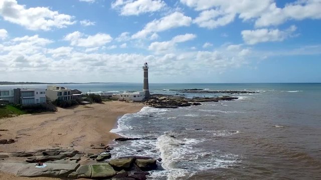 Aerial view of the famous Lighthouse in Jose Ignacio near Punta del Este, Uruguay