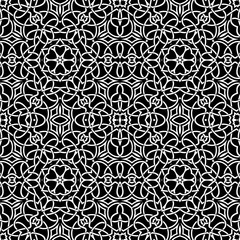 Vector Illustration of Beautiful Geometric Kaleidoscope  Abstract Seamless Pattern or Texture in Black and White Color for Interior / Exterior Works, Background, Backdrop, or Wallpaper.