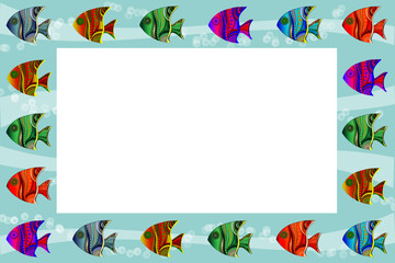 Fototapeta premium turquoise frame with colored patterned fish close-up