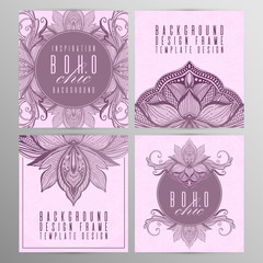 Vector vintage mandala lotus card set pink color. Oriental design Layout. Islam, Arabic, Indian, ottoman motifs. Front page and back page. Ethnic design.