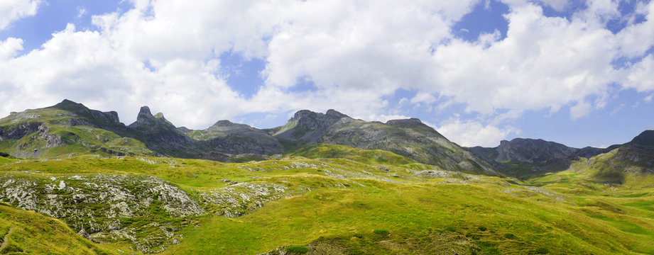 panoramic view from the Aubisque pass, mountain pass of the French Central Pyrenees, culminating at 1,709 meters. Nouvelle Aquitaine region