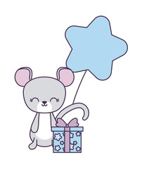 cute mouse with gift box and balloon helium