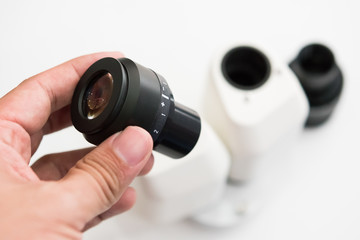 eyepiece lens of slit lamp, Biomicroscope. This is an Ophthalmic equipment for eye diagnosis.