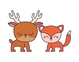 cute fox with reindeer animals isolated icon