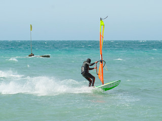 Windsurfer rides in the Black sea. Anapa, Russia