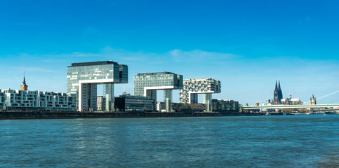 Cologne Skyline view dome bridge and crane houses