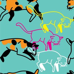 Seamless pattern with cats. Japanese Bobtail. Stylish children's pattern. Youth, summer.