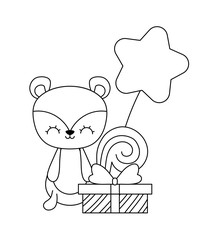 cute chipmunk with gift box and balloon air