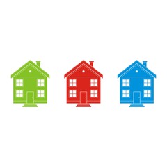 Three differently colored houses, icon, sign or logo