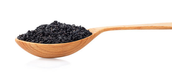 black sesame seeds in spoon