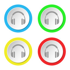 Headphones icon. Set of round color flat icons.