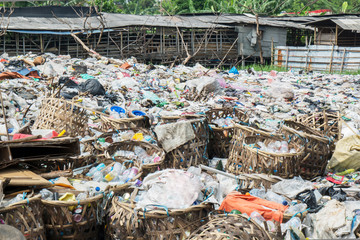 Plastic bottle garbage heaping at landfill