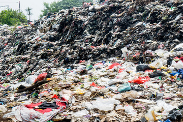 Plastic waste piling at the landfill