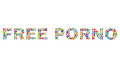 FREE PORNO text with bright mosaic flat style. Colorful vector illustration of FREE PORNO text with scattered star elements and small circle dots. Festive design for decoration titles.