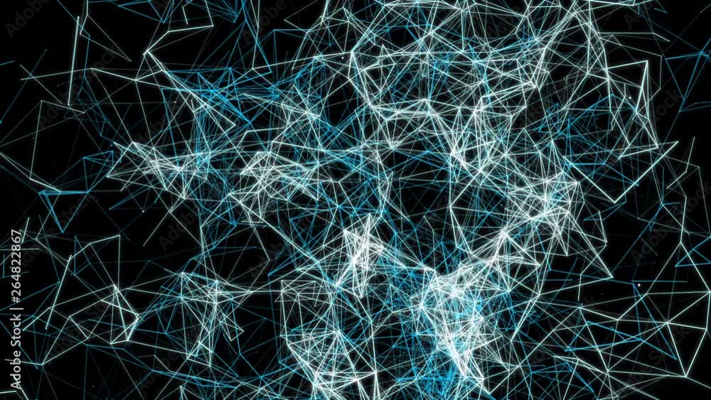 Poster abstract blue geometrical background with moving lines and dots. looping cg animation