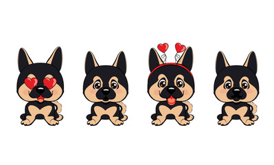 set of different little dogs. Brown puppies with different emotions.