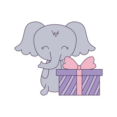 cute elephant animal with gift box