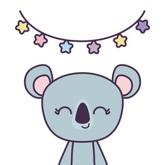 cute koala animal with garlands hanging