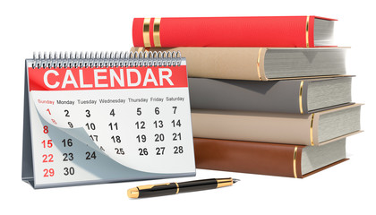 Desk Calendar with books, 3D rendering