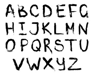 ABC for your design. Easy to use and edit letters. Black brush stroke hand drawn alphabet made in vector. Grunge illustration on white background