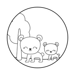 cute bears animals in landscape scene