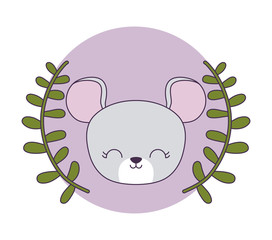 head of cute mouse animal with crown leafs