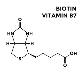 Vitamin B7 - biotin, structural chemical formula on white background