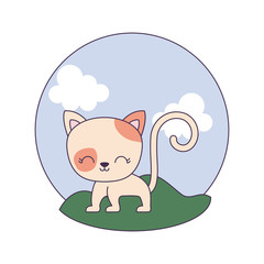 cute cat animal in landscape scene