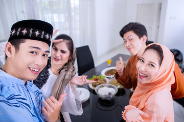 Young people take photo before break the fast