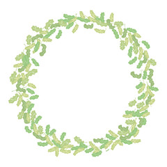 Round vector wreath of oak leaves of different shades isolated object on a white background.