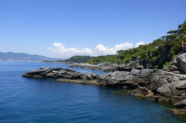 Rocky outcrop in the bay at Tellaro, Italy