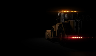 Heavy bulldozer construction equipment on black background. 3D render