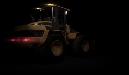 Heavy bulldozer construction equipment on black background. 3D render