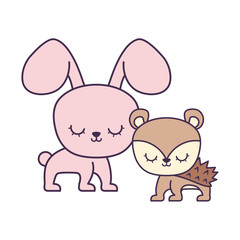 cute porcupine with rabbit animals