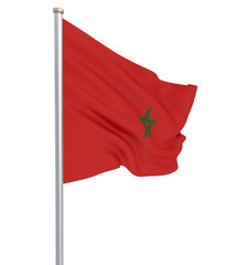 Morocco flag blowing in the wind. Background texture. 3d rendering, waving flag. Isolated on white. Illustration.