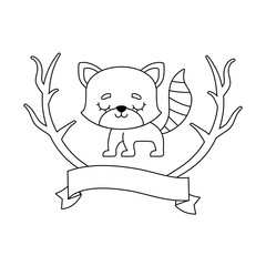 cute cat animal with ribbon and branches