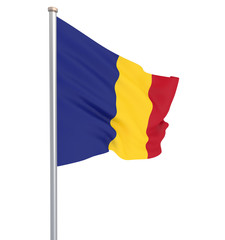 Romania flag blowing in the wind. Background texture. Bucharest, Romania. 3d rendering, wave. - Illustration. Isolated on white.