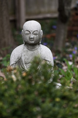 Little buddha statue meditating in the garden