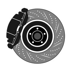 Flat icon. Brake caliper on the brake disc. Isolated on white background. This icon is perfect for designating a category of goods or serviced units. 